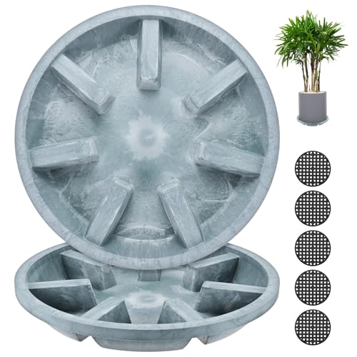 M METERXITY 2-Pack Plant Saucer, 10.04 Inch/25.5 cm Plastic Plant Trays Thicker for Pots/Indoor/Outdoor/Water Drainage and Protection, Flowerpot Drip Tray [Blue Veins] - color: Blue Veins