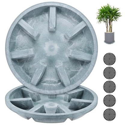 M METERXITY 2-Pack Plant Saucer, 10.04 Inch/25.5 cm Plastic Plant Trays Thicker for Pots/Indoor/Outdoor/Water Drainage and Protection, Flowerpot Drip Tray [Blue Veins] - color: Blue Veins