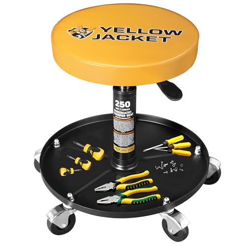 YELLOW JACKET Rolling Mechanic Stool with Wheels Pneumatic Garage Shop Seat Adjustable Height Roller Mechanics Creeper Chair with Tool Tray for Auto Repair - color: Yellow
