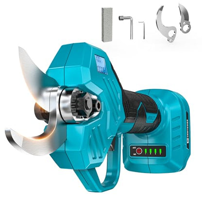 Cerycose Electric Pruning Shears Compatible with Makita 18v Battery, 0.8-2 Inch Max Cutting Diameter Electric Pruner with LCD Display & Imported SK7 Steel Blades for Gardening Tree Pruning(No Battery) - color: Blue