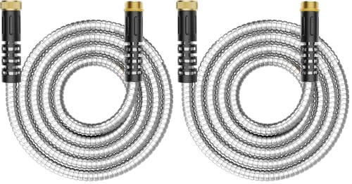10ft Metal Garden Hose, Water Lead-in Hose Extension, Stainless Steel Hose Extension Adapter for Hose Reel/RV, Drinking RV Water Hose, Reel Extender for Yard, Female to Female, Durable (Pack of 2) - size: 10 FT (Pack of 2)