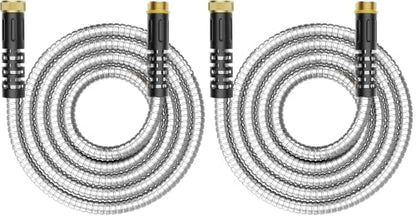 10ft Metal Garden Hose, Water Lead-in Hose Extension, Stainless Steel Hose Extension Adapter for Hose Reel/RV, Drinking RV Water Hose, Reel Extender for Yard, Female to Female, Durable (Pack of 2) - size: 10 FT (Pack of 2)