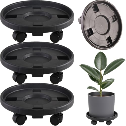 Rolling Plant Stand Outdoor 3 Pack 17.3 Inch Plant Caddy with Wheels, Black - color: Black, size: 17.3 inch
