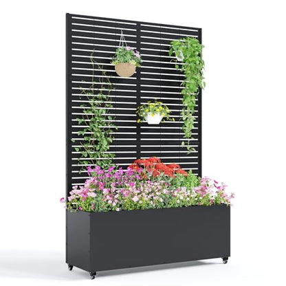 Garvee Metal Raised Garden Bed with Trellis and Wheels, 71"x47"x16" - color: Lourvered, size: with wheels