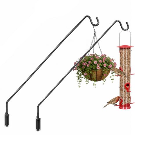 MIXXIDEA 2 Packs Heavy Duty Extended Reach Wall Mounted Deck Hook Wall Pole, Wall Bracket Direction and Length Adjustable Plant Bracket for Bird Feeders, Planters, Suet Baskets, Lanterns, Wind Chimes - size: 43in Long Wall Mounted Hook-2 Packs