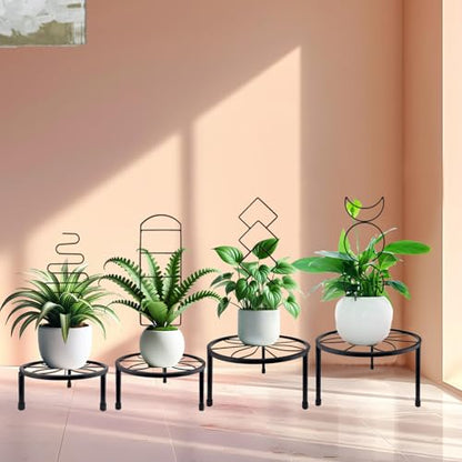 4 Packs Trellis for Climbing Plants Indoor, HENABLE Small Garden Metal Trellis for Potted Plants Outdoor for Vine Ivy Flower Plant Support, 4 Different Black Iron Patterns - size: 15 IN