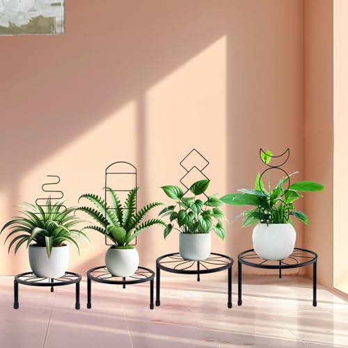 4 Packs 19 in Heighten Trellis for Climbing Plants Indoor, HENABLE Small Garden Metal Trellis for Potted Plants Outdoor for Vine Ivy Flower Plant Support, 4 Different Black Iron Patterns - size: 19 IN