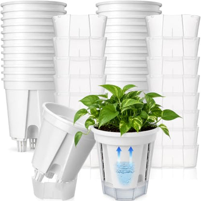 24 Pcs 4.72" Self Watering Pots for Indoor, White,Clear - color: White,clear