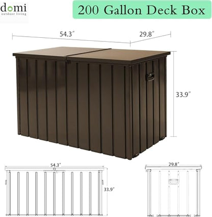 Outdoor Storage Box Metal Deck Box with Lockable Lid - color: Brown - 54.30 X 29.80 X 33.90 Inch