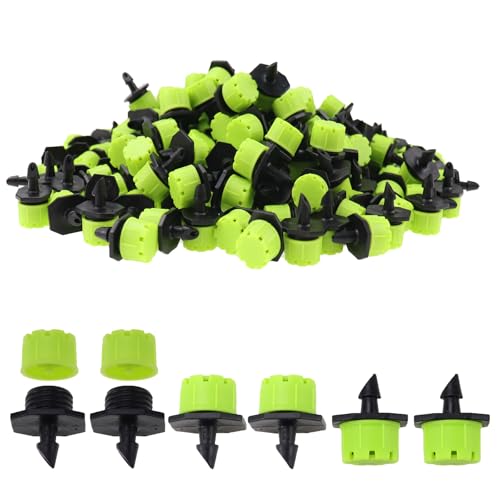 200 Pcs Adjustable Irrigation Drippers Sprinklers, Universal 1/4" Irrigation Micro Drip Emitters 8-Hole 360 Degree Watering Sprinkler for 4mm/7mm Garden Tube Watering System(Green) - color: Green-200Pcs