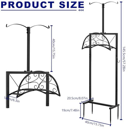 Hose Holder with Double-Ear Hooks and Free Gardening Gloves, Garden Hose Holder,Heavy Duty Metal Build, Hose Holders for Outside, Outside Hose Rack for Yard Lawn Patio, Black