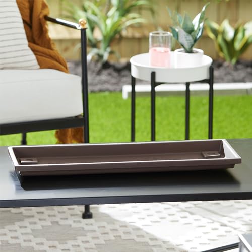 The HC Companies Akro Mils Farmhouse Venetian 24 Inch Rectangular Plastic Ridged Flower Box Plant Saucer Drip Tray, Chocolate (4 Pack)