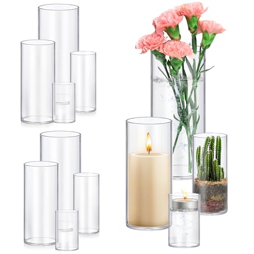 8 Pack Glass Cylinder Vases 4,6,8,10 Inch Tall Clear Flower Vase Hurricane Floating Candle Holder for Table Centerpiece Wedding Home Decor - size: 8 Pack(4,6,8,10 Inch )