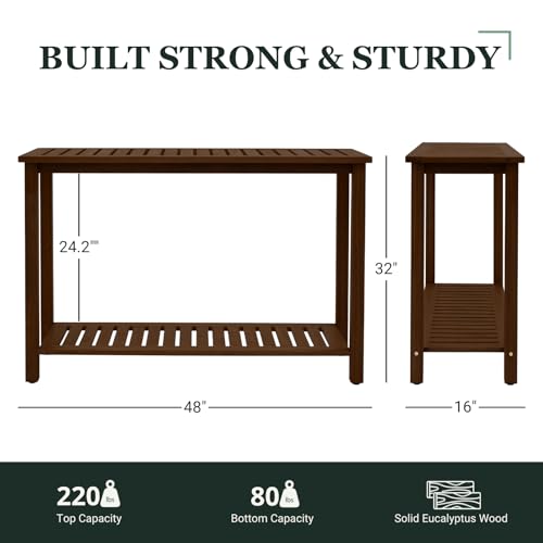 48" Narrow Outdoor Console Table, Sofa Buffet Serving Patio Table - color: Brown