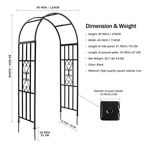 SCENDOR Metal Garden Arbor, Curved Iron Trellis Arch, Outdoor for Climbing Plants & Wedding Ceremony