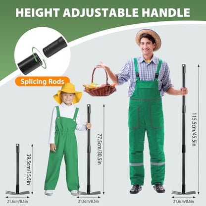 Weed Puller Tool with 45.5" Long Handle, 2 in 1 Small Garden Weeding Hoe & Rake, Handheld Stand Up Hoe Garden Tool for Lawn, Garden, Yard, Flower Bed, Patio & Small Farm