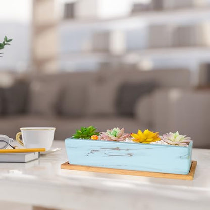 Succulent Pots, 12.1'' Ceramic Pots for Indoor Plant, Window Sill Planter - color: Lake Blue
