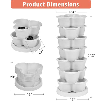 VECELO 7 Tier Vertical Garden Planter, Self Watering Stackable Planters with Wheels for Strawberries, Herbs, Flowers, Vegetables, White - color: White, size: 7 Tier