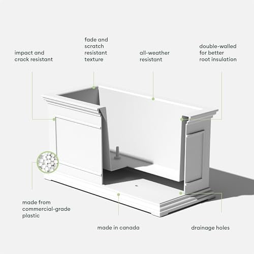 Veradek Brixton Series Long Planter - Rectangular Outdoor Planter - color: White