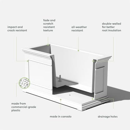 Veradek Brixton Series Long Planter - Rectangular Outdoor Planter - color: White