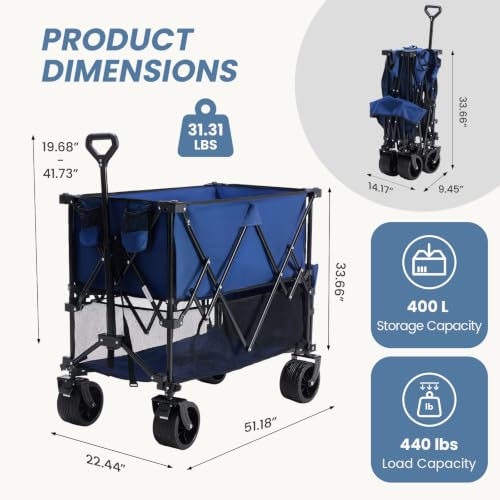 DUMOS Double Decker Wagon 440LBS, Collapsible Folding Beach Wagon 400L - color: Blue, size: 400L