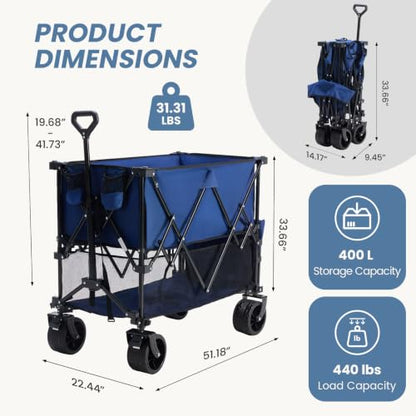 DUMOS Double Decker Wagon 440LBS, Collapsible Folding Beach Wagon 400L - color: Blue, size: 400L
