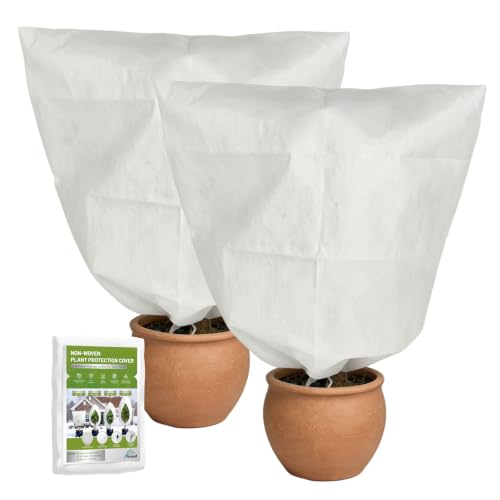 TOREAD 23“*23”Plant Frost Cover with Drawstring, Non-Woven Freeze Protection Cover,for Outdoor Plants, Breathable Winter Plant Cover for Shrubs, Potted Plants and Garden Plants,2pack - size: 23" x 23"