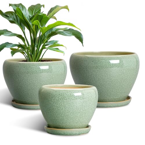 Ceramic Pots for Plants, 10+8+6 Inch Ceramic Planter, Retro Green - color: Retro Green