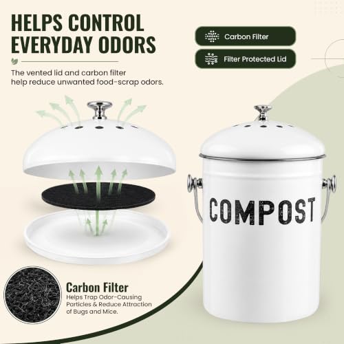 Epica Kitchen Compost Bin for Kitchen Countertops, 1.3 Galllon - White - color: White