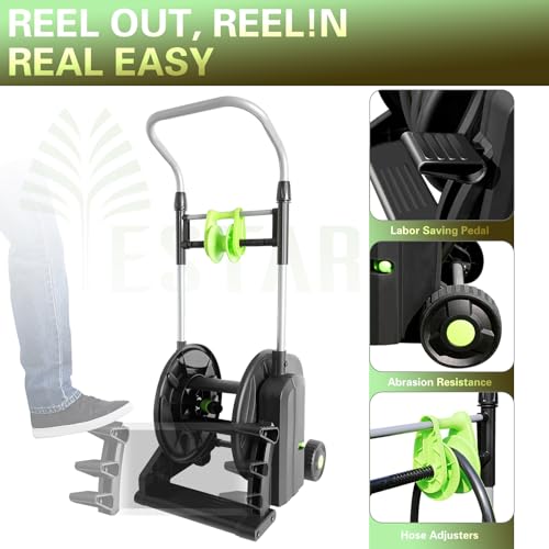 Pedal Hose Reel Cart with 82 ft of 1/2" Hose, Portable Water Hose Reel with Wheels, Garden Mobile Tools for Outside, Garden, Yard, Lawn