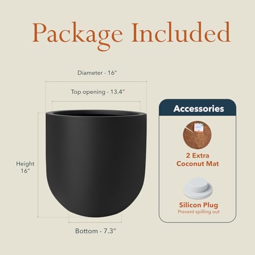 KUTE NEST 16" Premium Arco Fiberstone Outdoor Planter - Black - color: Black, size: 16"H x 16"D