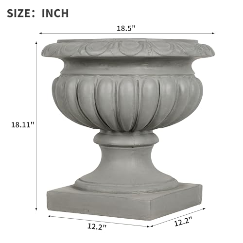Merax 18.11" H Ornate Scrollwork Pedestal Urn Planter Weather-Resistant MGO Outdoor Flower Pot for Garden Patio and Front Porch Entrance,Gray - style: Ornate Scrollwork
