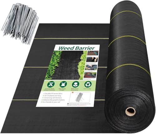 Shade&Beyond 4ftx300ft Weed Barrier Fabric, 3.2oz Heavy Duty Permeable Landscape Fabric, Woven UV Resistant Ground Cover with Staples for Gardens/Yards/Landscaping - size: 04ft x 300ft
