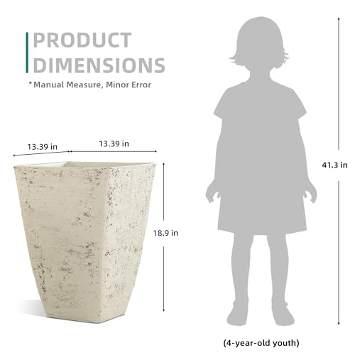 2-Pack 19" Country White Resin Square Planters with Drainage Hole - color: 19"h-ivory Rustic Stone