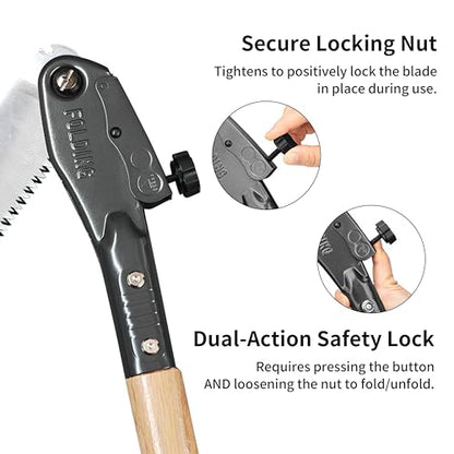 Folding Saw,Using SK85 material with three-sided serrations,tree saw for camping, Pruning branches and Bushcraft, Pouch Included(Wooden handle, 108 cm long) - color: 43in