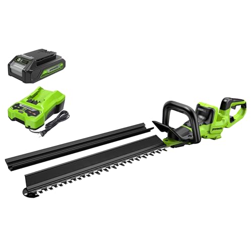 Greenworks 24V 24 in Cordless Hedge Trimmer, 2.0 Ah Battery and Charger - size: 24 in, style: With 2Ah Battery