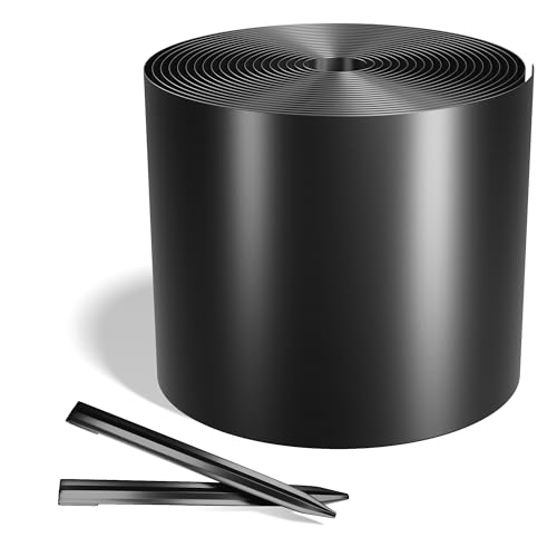 Worth Galvanized Steel Landscape Edging Roll, Flexible Metal Garden Border Fence with 16 Stakes for Lawn, Flower Bed, Yard, 6 Inch x 50 Foot, Black - color: Black, style: 6"x50'