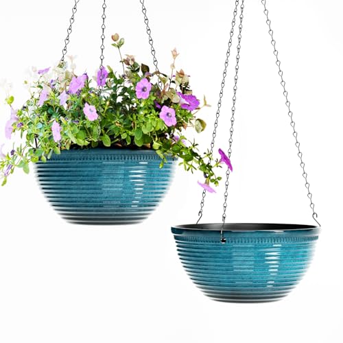 10 Inch Hanging Planters for Indoor Plants, Glazed Hanging Basket, 2 Pack - color: Blue, size: 10inch