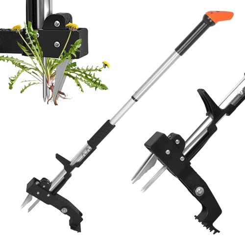 SHANTRA Weed Puller Tool, 4-Claw Stand Up Weed Puller Tool with Long Handle, Adjustable Weeder Puller Heavy Duty Stand Up Weeder, Weeding Tool for Lawn, Yard, Garden, Crabgrass, Dandelion Picker - size: Adjustable Handle