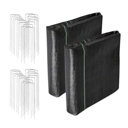 4FT x 100FT Weed Barrier Landscape Fabric (2 Pack 4x50FT) - Premium Heavy-Duty 3.2oz Gardening Weed Control Mat with 30 U-Shaped Securing Pegs - Ground Cover for Gardening, Farming - size: 3.2oz-2 Pack 4x50FT