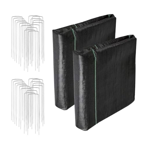 4FT x 100FT Weed Barrier Landscape Fabric (2 Pack 4x50FT) - Premium Heavy-Duty 3.2oz Gardening Weed Control Mat with 30 U-Shaped Securing Pegs - Ground Cover for Gardening, Farming - size: 3.2oz-2 Pack 4x50FT