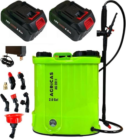 Battery Powered Backpack Sprayer-18V Dual Battery 2.6 Gal, Adjustable 0-100 PSI Pressure, 7 Nozzles, Telescopic Wand, Electric Sprayer, Lawn & Garden Use - color: Model1-Two Battery-2.6 Gal