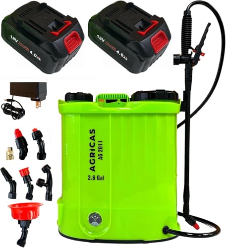 Battery Powered Backpack Sprayer-18V Dual Battery 2.6 Gal, Adjustable 0-100 PSI Pressure, 7 Nozzles, Telescopic Wand, Electric Sprayer, Lawn & Garden Use - color: Model1-Two Battery-2.6 Gal