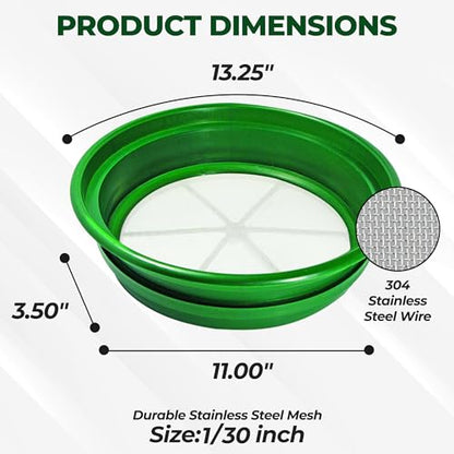 SE 13.25 Inch Wide Stackable Classifier Gold Prospecting Pan - 1/30 Inch Stainless Steel Mesh Sifting Pan, Green - size: 1/30 inch, style: Pans