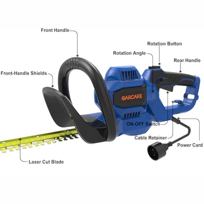 GARCARE 4.5A Corded Hedge Trimmer – 24" Dual Action Blades, Rotary Handle