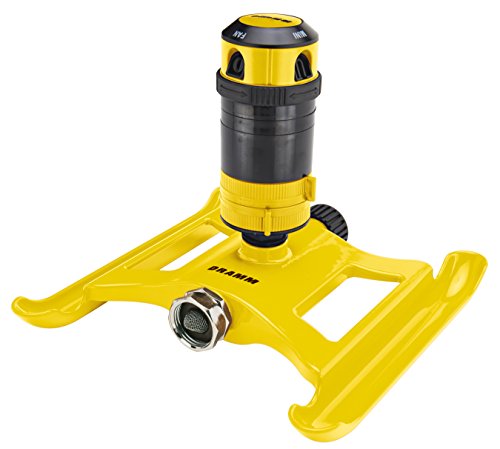 Dramm ColorStorm Gear Drive Sprinkler on Heavy Duty,Durable Metal Base, 4 Patterns, Ideal for Small, Medium & Large Areas with Pass Through Feature, Yellow, 40 Foot Diameter - color: Yellow, style: Gear Drive Sprinkler