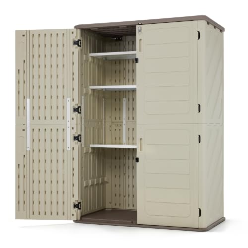 Macrout 50 Cu Ft Outdoor Storage Cabinet with Shelves, Waterproof ST5782 - color: Beige, size: Medium
