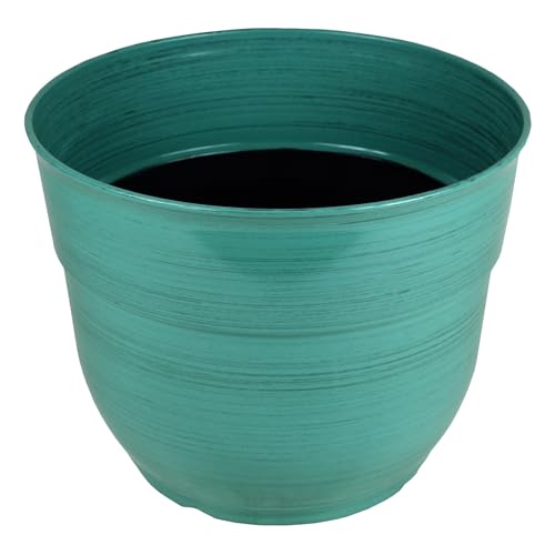 Garden Elements Indoor/Outdoor Glazed Brushed Happy Plastic Planter, Large, Dark Aqua, 15" - color: Dark Aqua