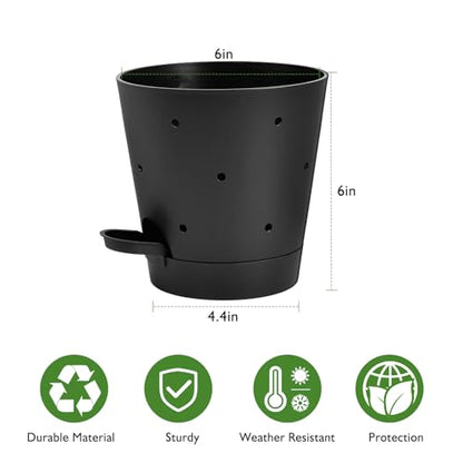 Vanslogreen 6 Inch Orchid Pots with Holes, Self Watering Plant Pots, 2 Pack - color: Black