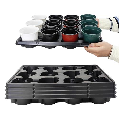 RooTrimmer 12 Cell Round Nursery Trays Thickened Durable Seedling Pots Shuttle Carrying Trays for Holding 4 inch Pots (16.85" 12.6", 5-Pack) - color: Black, size: 12 Cell Trays for 4 Inch Pots-5 Pack